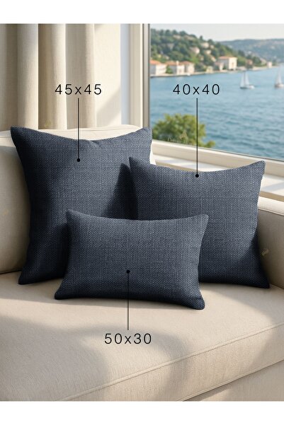 Demor Home Keten Dokulu Granit Grisi Kırlent Yastık Kılıfı