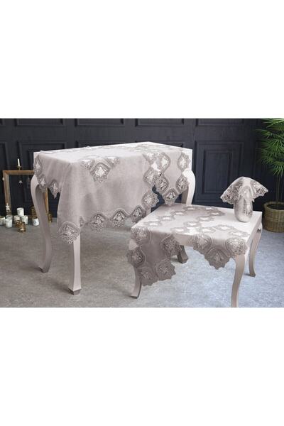 Ceki Home Set de lenjerie de pat 5 piese din in, cu dantelă franțuzească, făr...