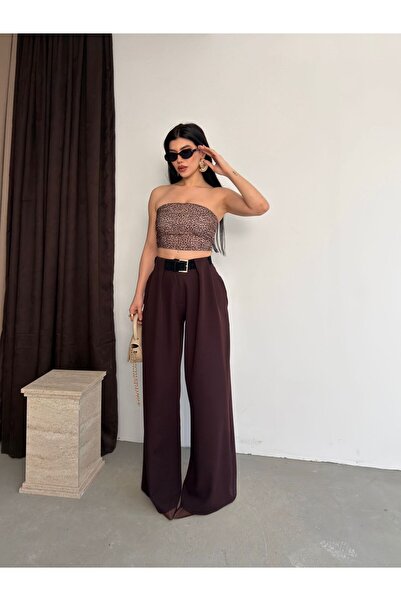 Ekim Store Bridge Detailed High Waist Belted Palazzo Trousers