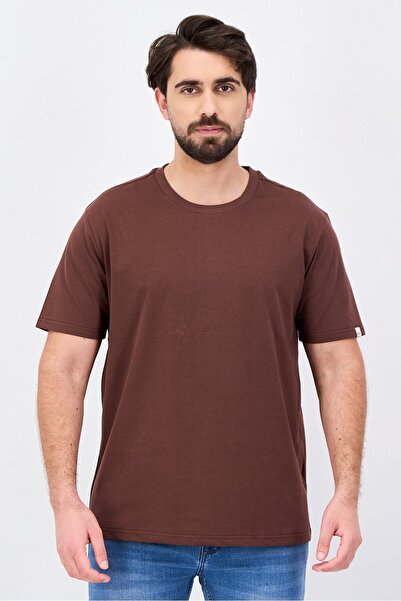 Fudo Men Regular Fit Crew Neck Short Sleeve T-Shirt, Brown