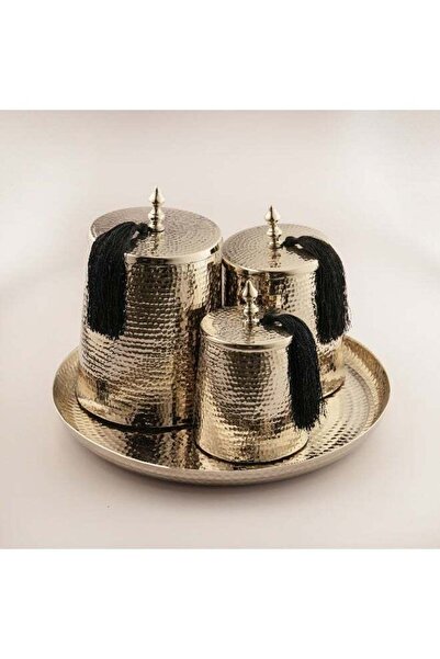 Generic La Mesa Metal Set Of 3 Jars With 1 Tray, Silver