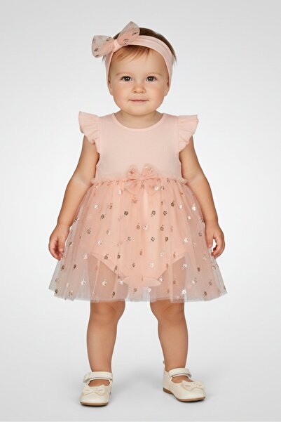 Baby Starters طقم فستان مطبوع عليه زهور مكون من قطعتين مع ربطة رأس للبنات الص...