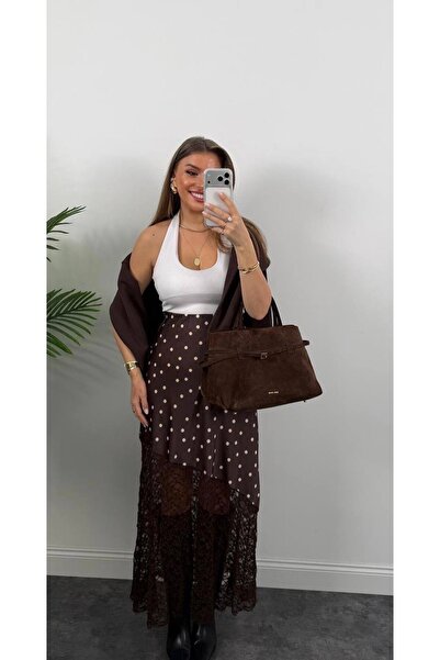 AuraModa KADIN DANTEL DESENLİ SATEN ETEK