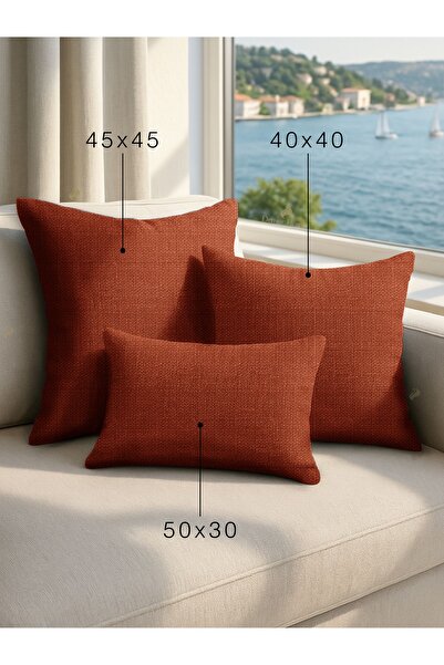 Demor Home Keten Dokulu Tarçın Rengi Kırlent Yastık Kılıfı