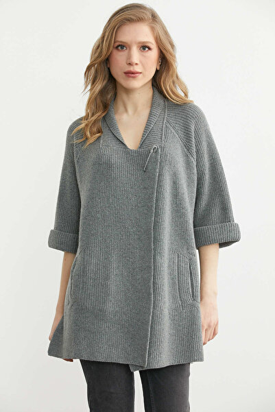 Sementa Jachetă din tricotaj de lână cu buzunar scurt la spate - Gri