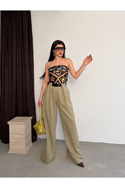 Ekim Store Bridge Detailed High Waist Belted Palazzo Trousers