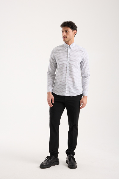 STEEL FABRİC Uzun Kol Yaka Detaylı Teri Emen Pamuklu Çini Desenli Slim Fit Er...