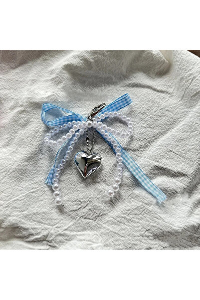 Choice Blue Y2K Beaded Pearl Heart Keychain Pink Blue Bow Tie Pendant Bag/Pho...