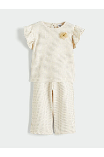 LC Waikiki Lcw baby beige floral appliqué ruffle baby girl blouse and legging...