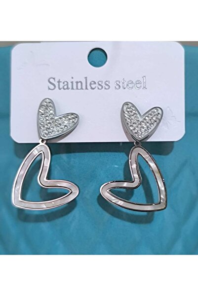 mixify أقراط نسائية بتصميم قلب من الفولاذ - لون فضي