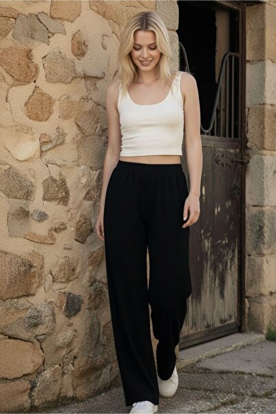 NAP Women's Comfortable Cut Wide Leg Black Bottom Sweatpants