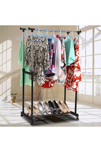 NO BRAND Κινητή Διπλό Μεταλλική Ράφι Ρούχων, Ύψος 160cm