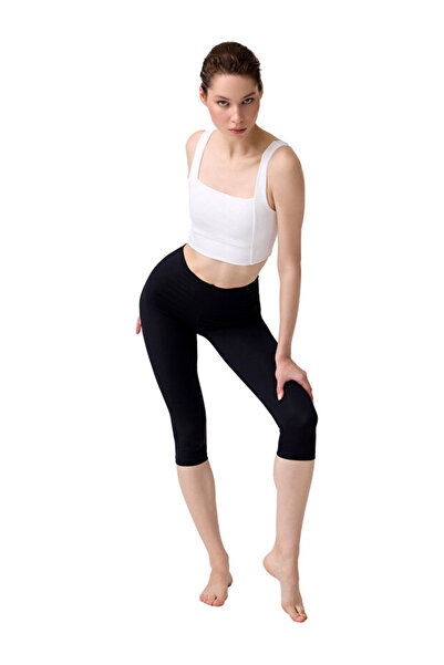 Tusebu High Waist Slimming Black Capri Leggings - Stretchy Sports & Casual Wo...
