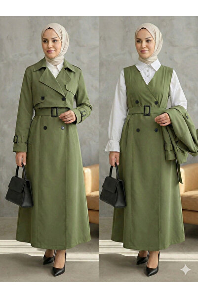 Kirazgym Trenci de damă cu pliuri și bolero, cu curea, 2 piese - Kaki