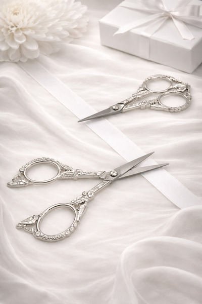 ZEYMERADE Ψαλίδι Υπόσχεσης και Αρραβώνα Ασημένιο, Ανοιγόμενο με Κορδέλα, Ειδι...