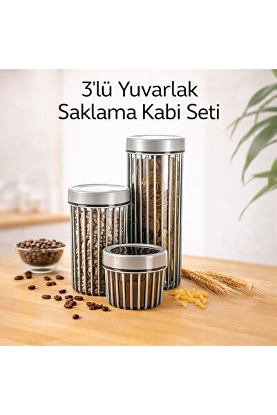 Padilon 3-Piece Round Storage Container Set 500 ml + 1.1 Lt + 1.7 Lt Glass-Lo...