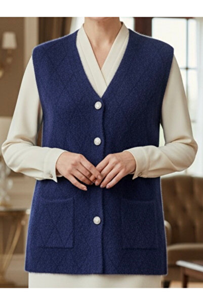 tiriTEK TRİKO Patterned Knitwear Soft Vest / Navy Blue