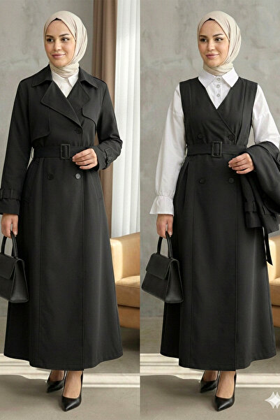 Kirazgym EKadın Trenci cu pliuri și bolero, cu curea, 2 piese - Negru