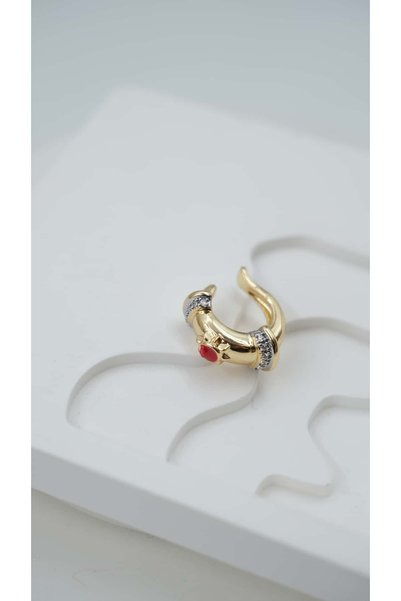 Jerie Gold Red Enamel Detailed Earcuff Cartilage Earring