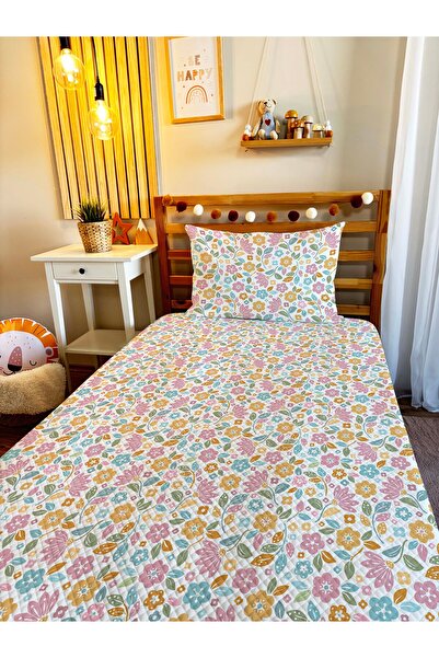 Evmila Renkli Çiçek Bahçesi Desenli Tek Kişilik Bebek & Çocuk Pike Takımı