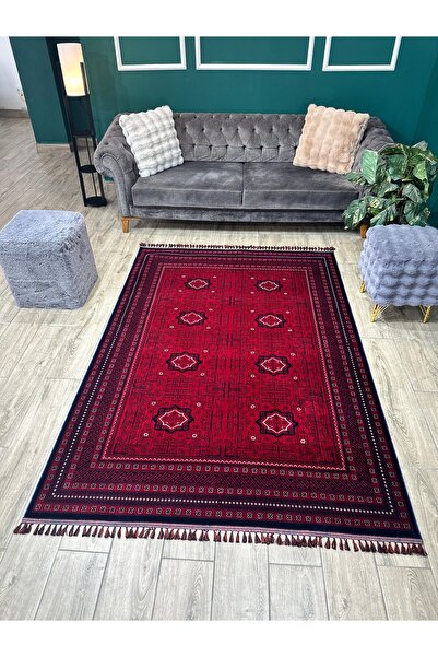 Freya Home Otantik Desenli Afgan Uşak Halısı Yıkanabilir Kaymaz Taban Makine ...