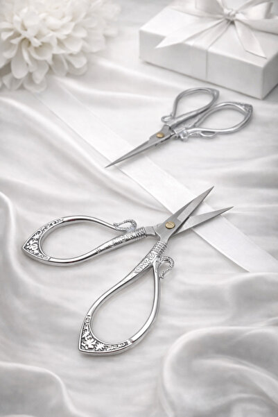 ZEYMERADE Ψαλίδι Υπόσχεσης και Αρραβώνα Ασημένιο, Ανοιγόμενο με Κορδέλα, Ειδι...