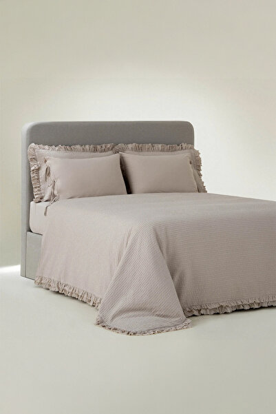 Ecocotton Ayda Beige King Size 100% Organic Cotton Duvet Cover Set