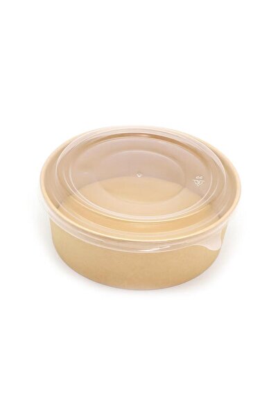 omeyva Yuvarlak Şeffaf Kapaklı Kağıt Karton Kraft Salata Yemek Kabı Kase- 38 ...