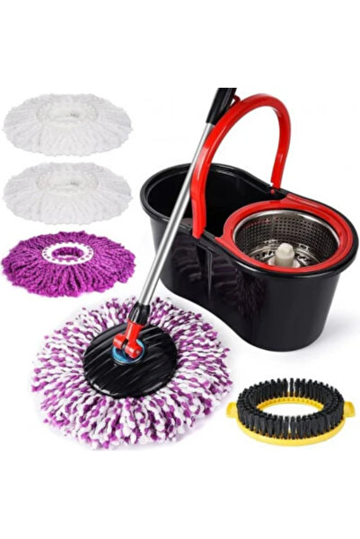 NO BRAND Set Mop Rotativ, Cuva din Inox, 4 Rezerve Diferite + Perie Rosturi, ...