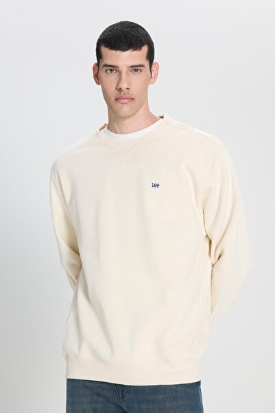 Lee Regular Fit %100 Pamuk Şardonlu Kırık Beyaz Erkek Sweatshirt L81Iry102