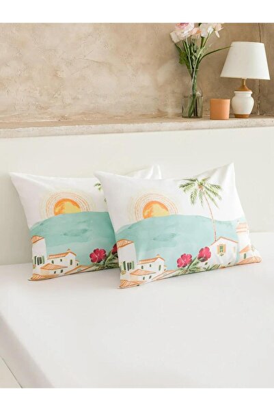 LC Waikiki غطاء وسادة قطني مطبوع مختلط 2 قطعة 50x70 سم (S6)