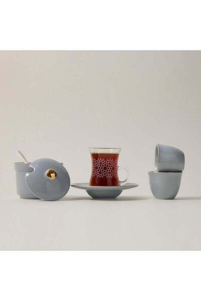 Generic Dallaty 20 Pcs Glass & Porcelain Tea & Saucer & Cawa Cups Set Basic D...