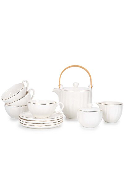 Generic 11PCS English TEA SET SERV 4 DANCING LOTUS WHITE,GOLD