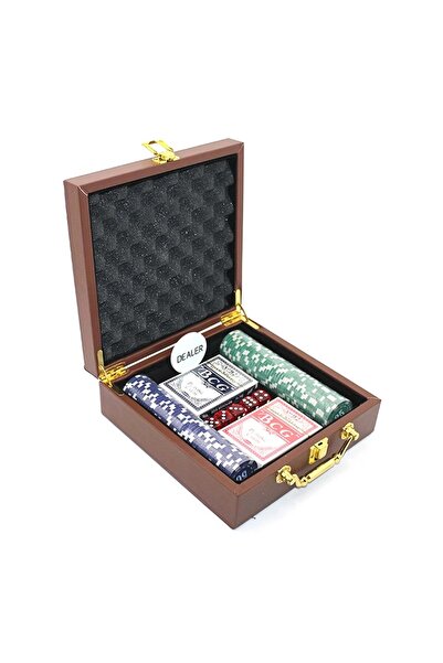 Bıyıklı Tobacco Deri Çantalı Poker Seti 100 Parça Chip ve 2 İskambil Kağıdı D...