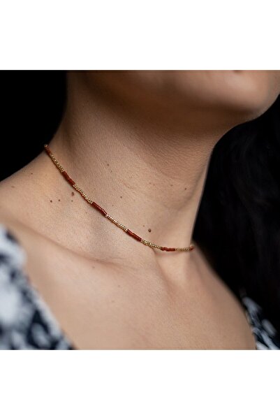 Ezera Red Jasper Semi-Precious Stone Necklace, Elegant Stone Choker Vania, Su...