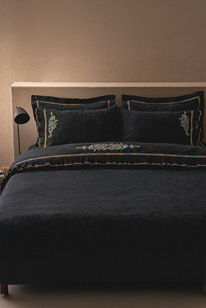 Ecocotton Revna Black Double 100% Organic Cotton Satin Duvet Cover Set