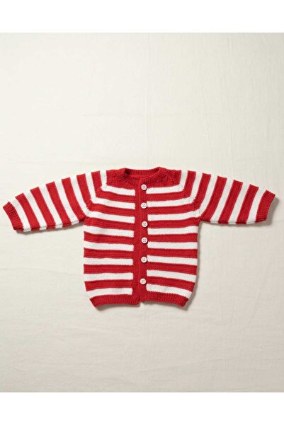 Berliva Home Red and White Striped 0-6 Months Baby Wool Cardigan-Jacket Hand ...