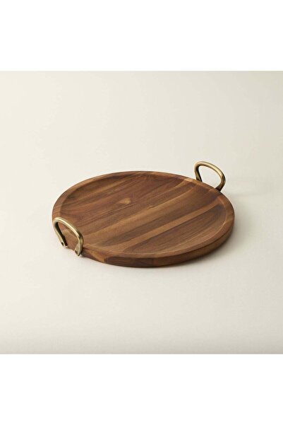 Generic Dallaty wood round tray with steel handle