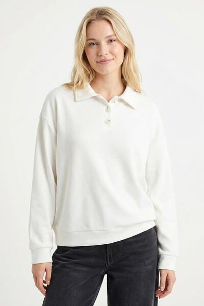 Rays 3082A Shirt Collar Sweater Ecru