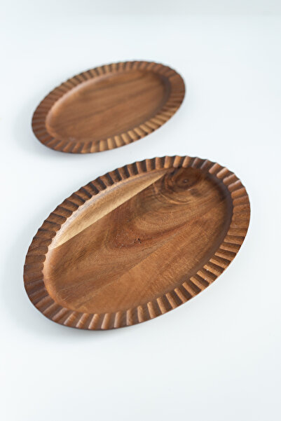 Dekorzdükkan Large Size Acacia Edge Detailed Kayak Plate