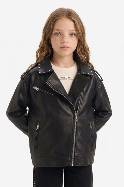 DeFacto Girl's Leather Coat F8918A8/Bk27 Black