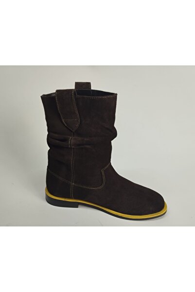 Lucciola Women's Genuine Leather Brown Suede Bellows Boots with Stitching and...