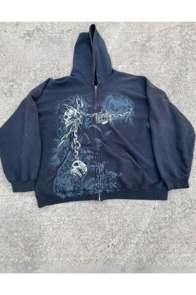 harmony factory New Black Gallows Skulls Y2K Mma Cyber Grunge Hooded Unisex C...