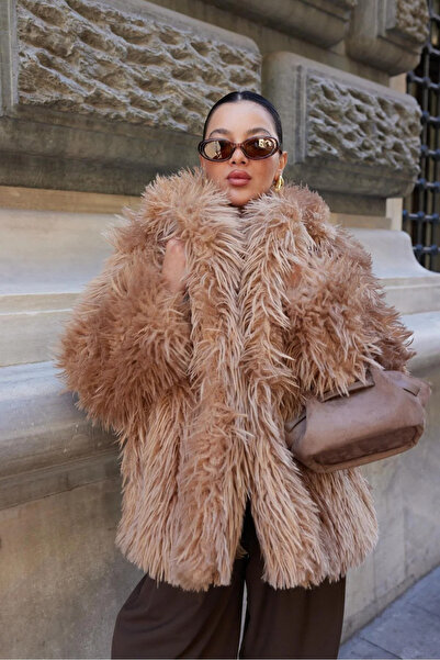 My Blog Camel Bird Fluffy Plush Coat - 500008