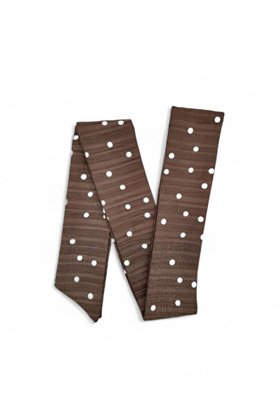 maia Kahverengi Beyaz Puantiye Desenli Viskon Uzun Fular – 150×6 cm – Hafif v...