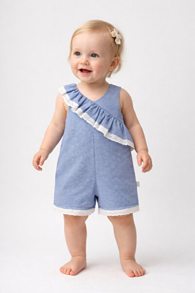 Pufiko Kids Baby Girl Blue Striped Jumpsuit