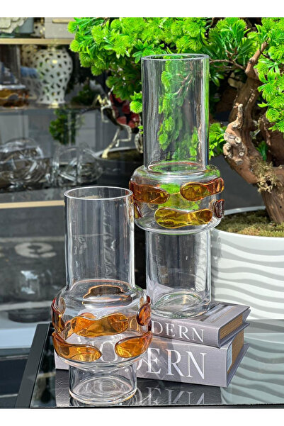 tuan design 2 Lİ ÖZEL TASARIM AMBER CAM VAZO
