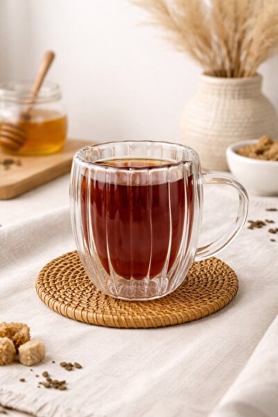 Tutku Home Çift Cidarlı Rölyefli Kulplu Bardak - 350 Ml