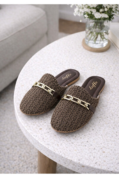 Jackers Women's Brown Buckle Slippers Knitted Chain Buckle Stylish Summer Hom...