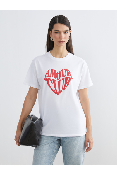 LC Waikiki طاقم الرقبة المطبوعة تي شيرت المرأة